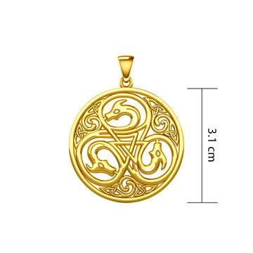 Dragon with Triskele Solid Gold Disc Pendant GPD5820 - Jewelry